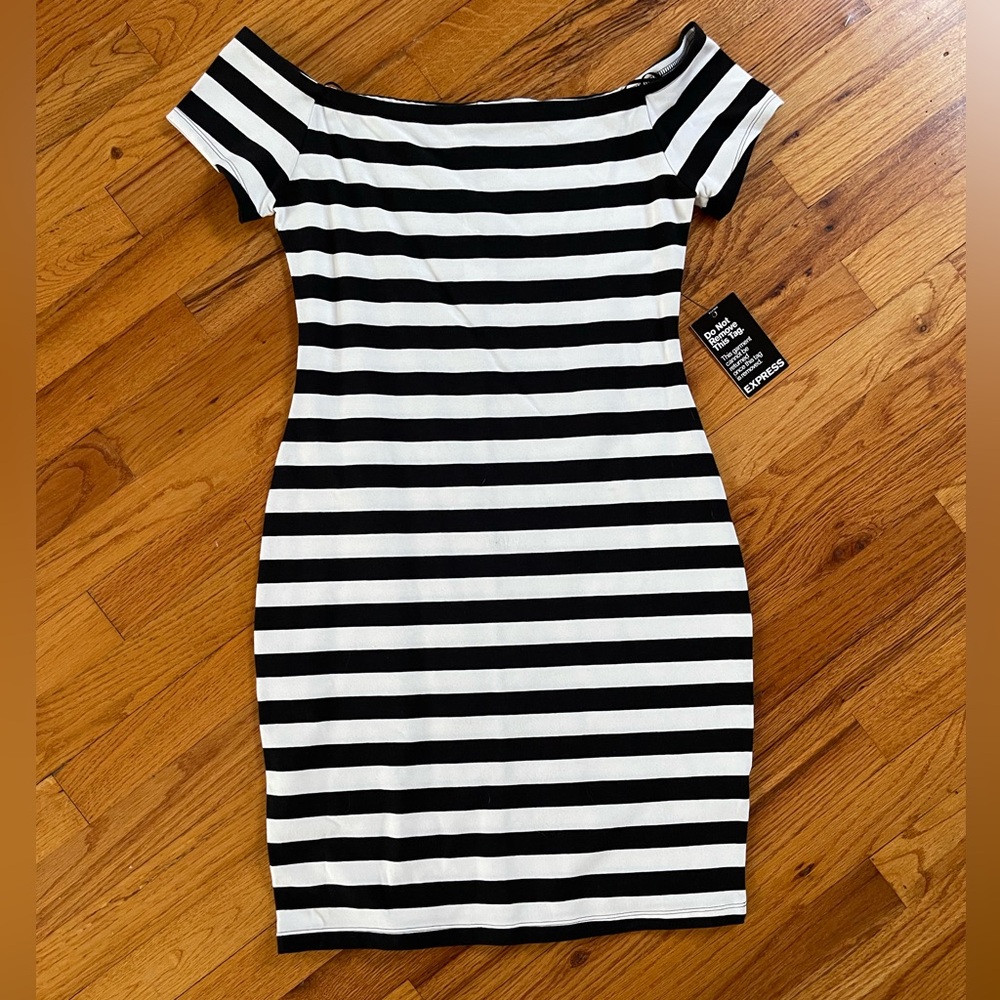 New Express Black and White Striped Mini Dress